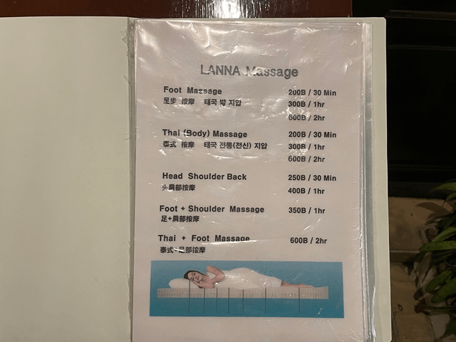 Lanna Massageのメニュー