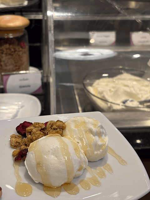 Thai Airways Royal Orchid Loungeの料理（グリークヨーグルト）